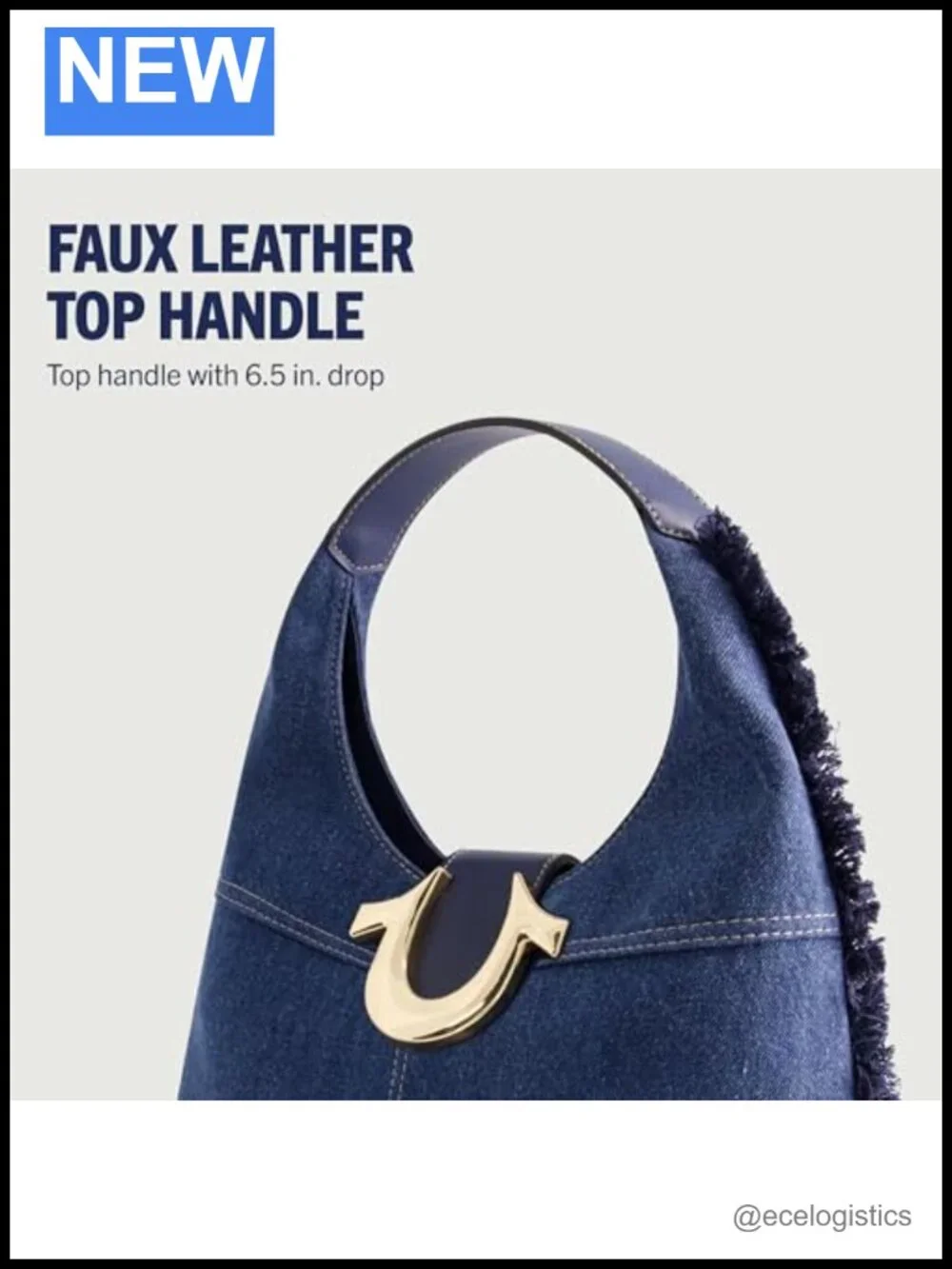 Frayed Denim Hobo Bag, Medium Shoulder Purse with Horseshoe Logo